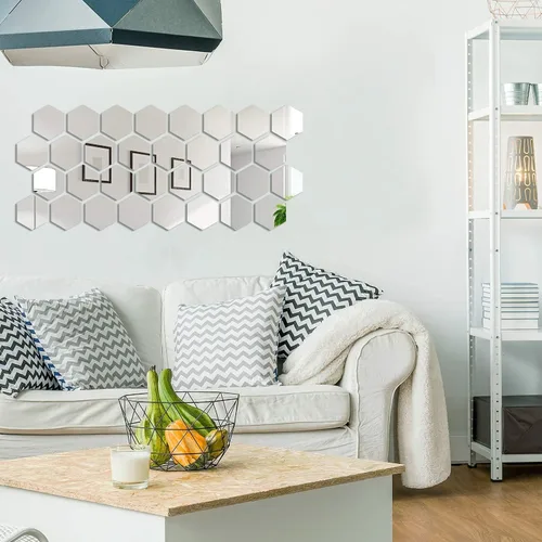 Vista 6 de 24 calcomanías de acrílico extraíbles para pared, para decoración del hogar, sala de estar, dormitorio (hexágono, 24 piezas)