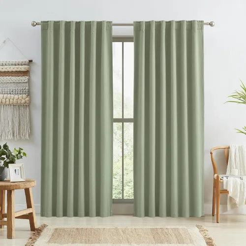 Vista 48 de KEQIAOSUOCAI - Cortinas opacas naturales de 108 pulgadas de largo, cortinas modernas con pestaña trasera, paneles plisados para sistema de cortina