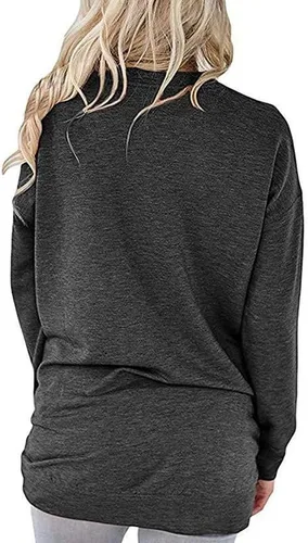 Vista 2 de Camisetas estampadas para mujer, sudadera de manga larga con cuello redondo y bolsillo