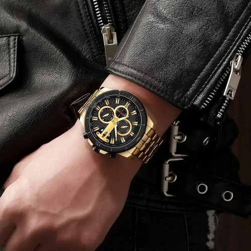 Vista 5 de FANMIS Relojes de lujo para hombre, reloj de pulsera analógico de cuarzo de acero inoxidable impermeable