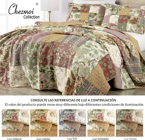 Vista 5 de Chezmoi Collection Delaney - Juego de edredón de 2 piezas, diseño floral de retazos prelavados, 100% algodón, tamaño individual
