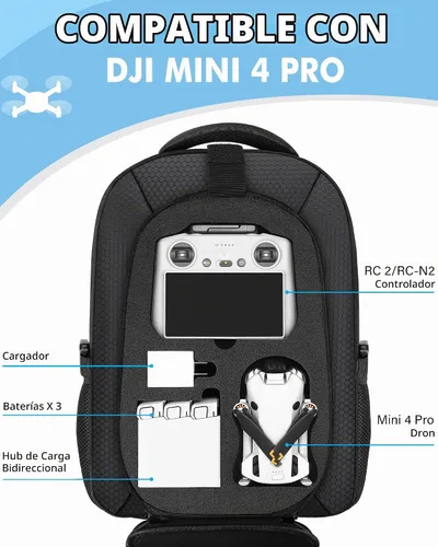 Vista 2 de PEKREWS Funda para DJI Mini 3 / Mini 4 Pro, para RC 2, controlador RC-N3/N2 Negro