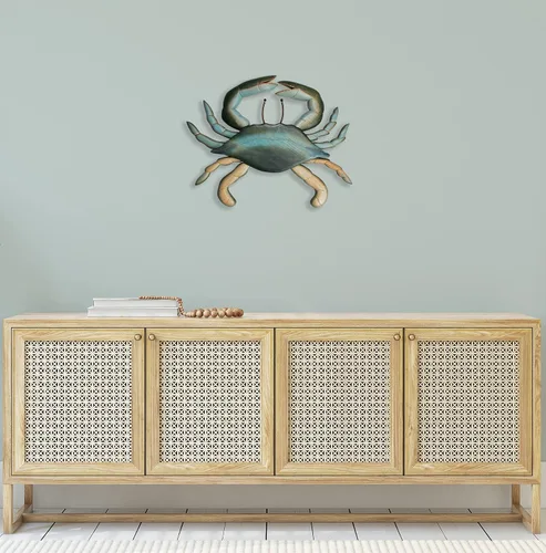 Vista 3 de T.I. Design Cangrejo azul de madera tallada a mano Decoración de pared de playa náutica costera de Nueva Inglaterra