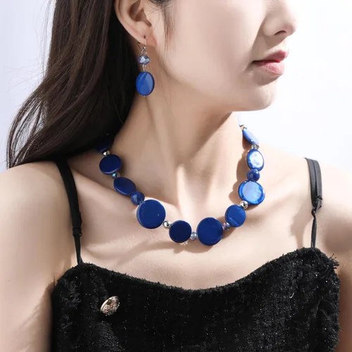Vista 2 de Collar de cuentas gruesas, collar de concha colorida, juego de collar de moda para regalo de mujer