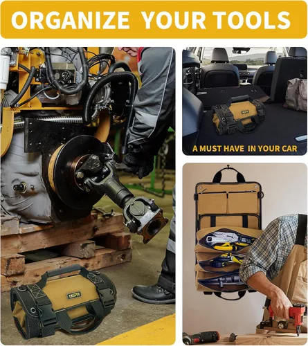 Vista 7 de Organizador de bolsas enrollables para herramientas – Bolsa de herramientas enrollable portátil resistente con llave enrollable para mecánicos