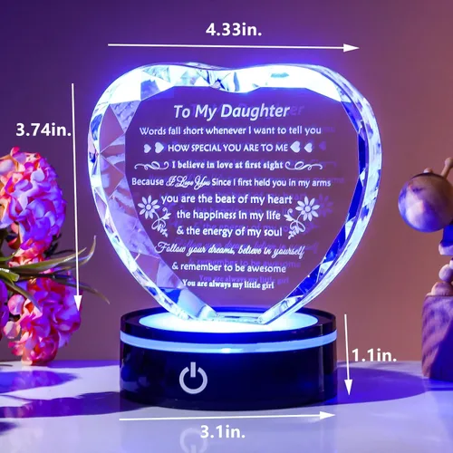 Vista 5 de YWHL Regalos para Hija de Mamá Papá Mejores Ideas de Regalos de Cumpleaños y Graduación para Hija Adulta Recuerdo de Cristal con Base de Luz Regalo