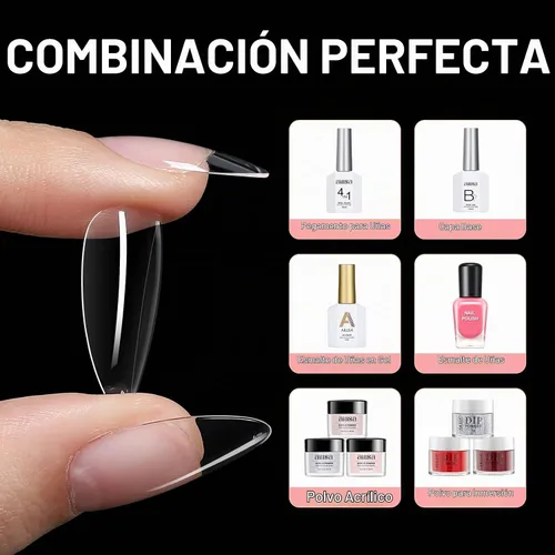 Vista 7 de AILLSA - Puntas de uñas de almendra medianas, 216 puntas de gel transparentes para bricolaje Full Cover, No Extra Filing Needed, Nails Extension