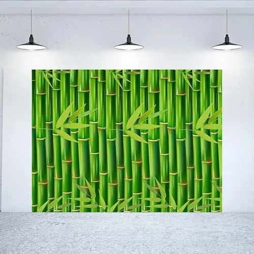 Vista 5 de Peryiter Telón de fondo de bambú para decoración de fiesta de cumpleaños de bebé, 8 x 6 pies, tela de poliéster duradera, verde, amarillo