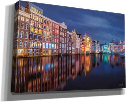 Vista 2 de Epic Graffiti 'Building Row Reflections 2' de Martin Podt, lienzo de arte de pared Giclée, 18 x 12 pulgadas