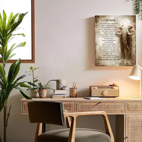Vista 7 de Luslya Lienzo de elefante cristiano para pared, imagen motivacional de elefante, decoración de pared enmarcada, citas inspiradoras, pósteres