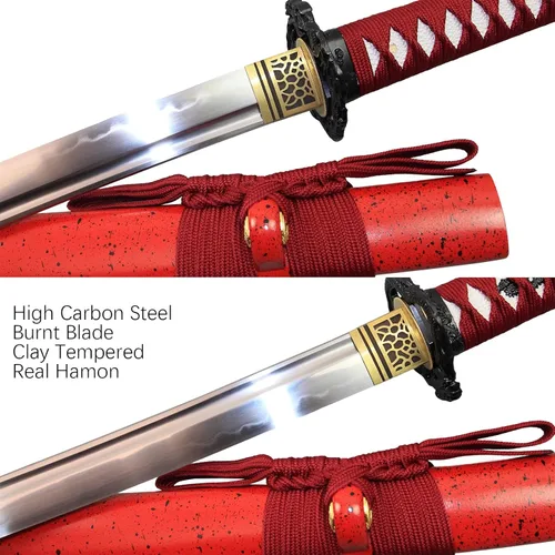 Vista 7 de Espada katana japonesa real hecha a mano, espada samurái de espiga completa, 40.5 pulgadas, bolsa de soporte incluida