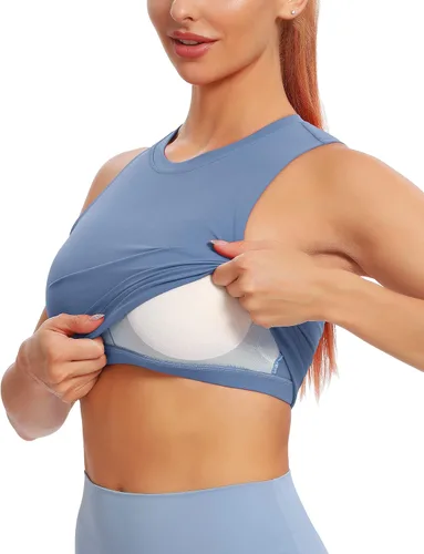 Vista 4 de Natural Feelings - Sujetadores deportivos sin mangas, con relleno extraíble, para mujer ombligueras para yoga, entrenamiento, correr