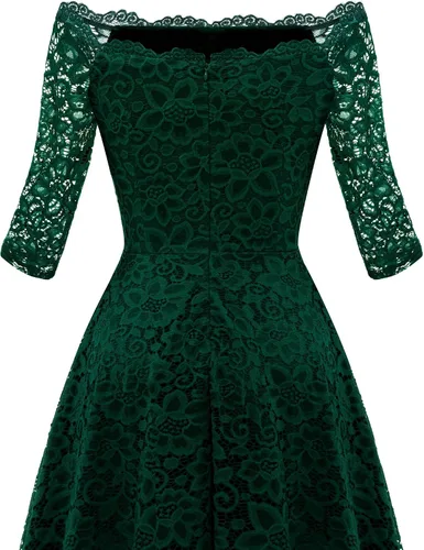 Vista 7 de Dressystar - Vestido de encaje para mujer, vestido asimétrico con vuelo y hombros descubiertos ideal para cóctel, dama de honor, fiesta formal