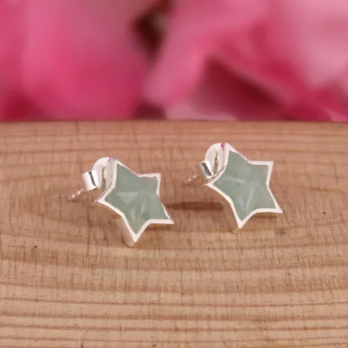 Vista 6 de Aretes de plata de ley 925 con piedras preciosas de amazonita con corte de estrella, regalo de piedra natal para ella