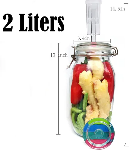 Vista 4 de Tarro de fermentación de 2 litros, kit de fermentación con pesos de fermentación y esclusas de aire para fermentación, decapado, enlatado