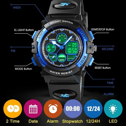 Vista 6 de cofuo Relojes para niños y niñas, multifunción, impermeable, para deportes al aire libre, aprendizaje digital, reloj de pulsera de aprendizaje