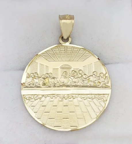 Vista 3 de AMZ Jewelry Medallón de la última cena de oro amarillo de 10 quilates, Oro