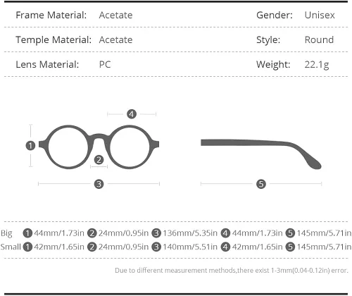 Vista 3 de HEPIDEM Acetate - Lentes ópticos redondos vintage con marco de gafas ópticas Zolman
