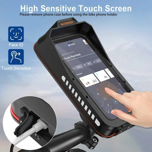 Vista 3 de Soporte para teléfono de bicicleta, resistente al agua, para motocicleta, con visera solar, cubierta para lluvia, pantalla táctil sensible