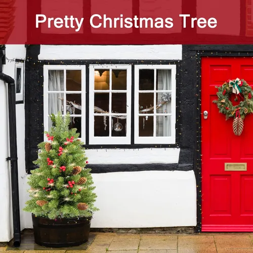 Vista 6 de Árbol de Navidad de 30 pulgadas preiluminado, 2 juegos de árboles de Navidad, preiluminados, LED, funciona con pilas, decoración de Navidad al aire