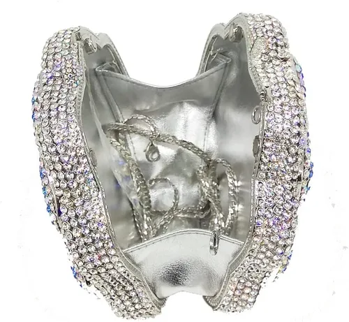 Vista 9 de Boutique De FGG Bolso de mano de cristal rosa para mujer, bolso de noche con flores, para boda, fiesta, graduación, novia, con diamantes