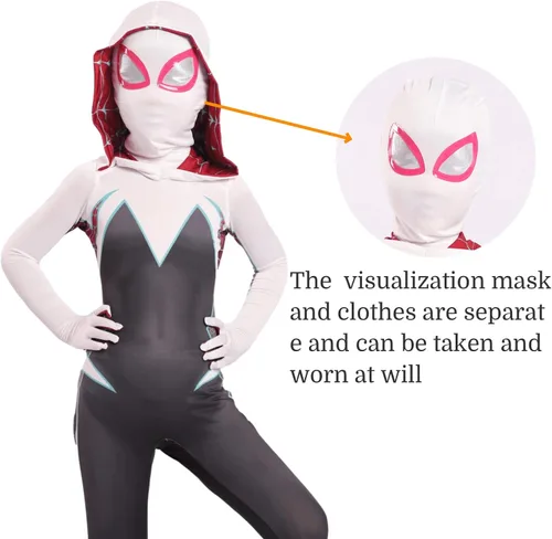 Vista 3 de liorougpatt Ghost Gwen with Mask Cosplay Costume for Girls Kids Toddler Halloween Superhero Costumes