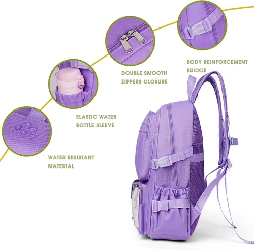Vista 7 de Mochila Kawaii para niñas, bonita mochila estética para la escuela, mochila Kawaii con accesorios y colgante, Púrpura, Mochilas Tradicionales