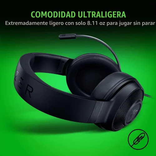 Vista 2 de Razer Kraken X lite - Audífonos ultraligeros para videojuegos: apto para sonido Surround 7.1, con marco ligero y micrófono cardioide flexible