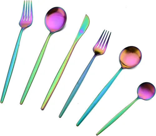 Vista 14 de Juego de cubiertos de acero inoxidable de 36 piezas con acabado satinado y mango plano, juego de utensilios de cocina para 6, incluye cuchara