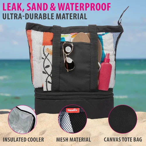 Vista 4 de Beach Bag with Cooler Compartment - Cooler Beach Bag - Beach Cooler Insulated - Ultra Durable Beach & Pool Bags for Women Waterproof Sandproof