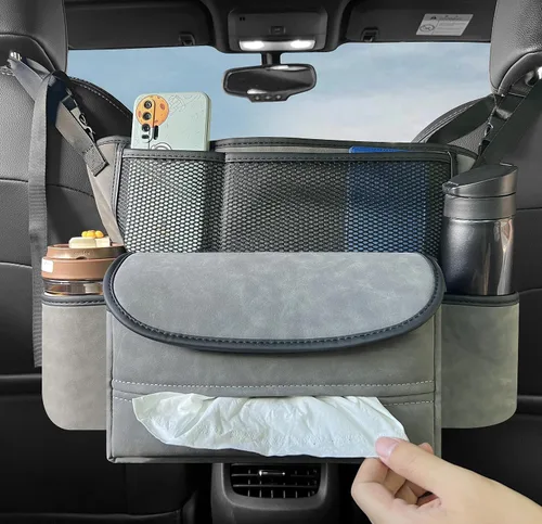 Vista 6 de JEYODA Organizador de asiento de ante para automóvil, bolsa de respaldo de asiento de alta capacidad, almacenamiento central para camionetas, SUV