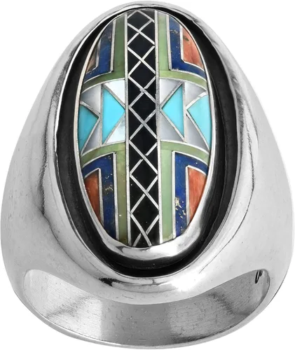 Vista 3 de American West - Anillo ovalado de plata de ley para mujer, diseño de piedras preciosas múltiples, tallas 6 a 10