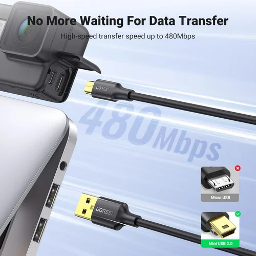 Vista 3 de UGREEN Cable mini USB de 3 pies, cable USB Mini 2.0, cable de carga mini USB B compatible con Garmin Nuvi GPS, SatNav, Dash Cam, cámara, controlador