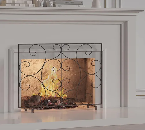 Vista 3 de Kingson Pantalla Decorativa Plana de Panel Único para Chimenea, Cubierta de Malla de Metal Duradera Hecha a Mano, Resistente al Calor, Protector