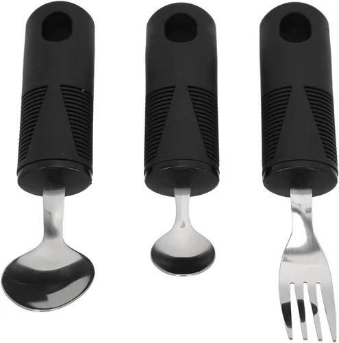Vista 9 de YUYTE Special Supplies - Juego de utensilios adaptativos de 3 piezas, sin peso, asas antideslizantes para temblores de manos, artritis, parkinson