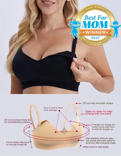 Vista 2 de HOFISH Sujetador de lactancia de maternidad para lactancia materna, embarazo, cuello en V profundo, camiseta sin varillas, con extensores y clips