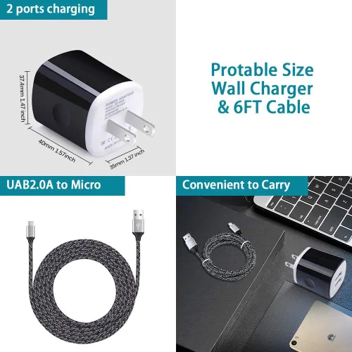 Vista 7 de Cubo de carga con cable micro USB, cable de carga rápida compatible con Samsung Galaxy S7/S6/Edge/Active S5 S4 Note 5/4, J7 J3 J2 A7 A10S A10 A6