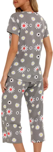 Vista 5 de ENJOYNIGHT Conjunto de pijama para mujer, ropa de dormir de algodón con pantalones capri, lindos pijamas