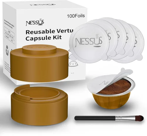 Vista 11 de Kit Reutilizable Nessus para Cápsulas Nespresso Vertuo, Reutiliza Cápsulas de Café Antiguas para Nespresso Vertuo: 100 Piezas de Tapa de Aluminio