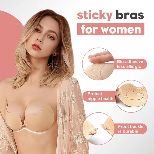 Vista 2 de Karielsen 2 Pack Adhesive Bra Nipple Covers Push Up Strapless Sticky Bra for Women Reusable Invisible Bra Backless