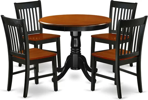 Vista 16 de East West Furniture ANNO3-MAH-C Juego de mesa y sillas de cocina de 3 piezas contiene una mesa de comedor redonda con pedestal y 2 sillas de comedor