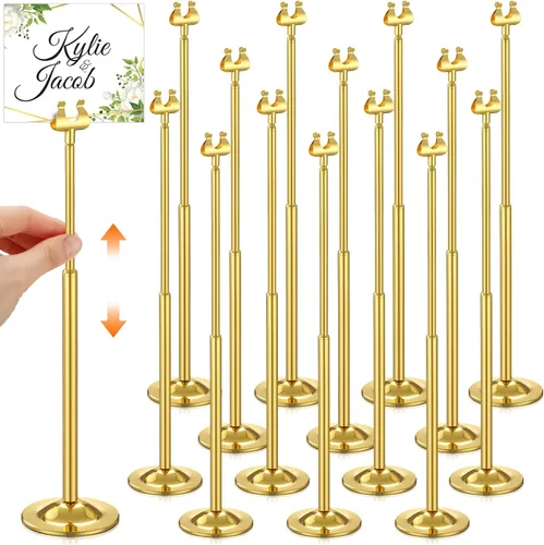 Vista 10 de Kathfly Juego de 12 soportes negros para números de mesa, ajustables, de metal, con clip de arpa, soporte de tarjeta desmontable para bodas