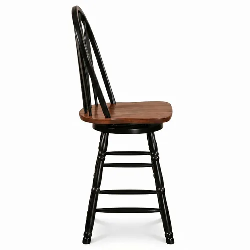 Vista 4 de Sunset Trading Selections Taburete giratorio de 24 pulgadas de altura de mostrador Taburete de café Windsor Arrowback de casa de campo Madera