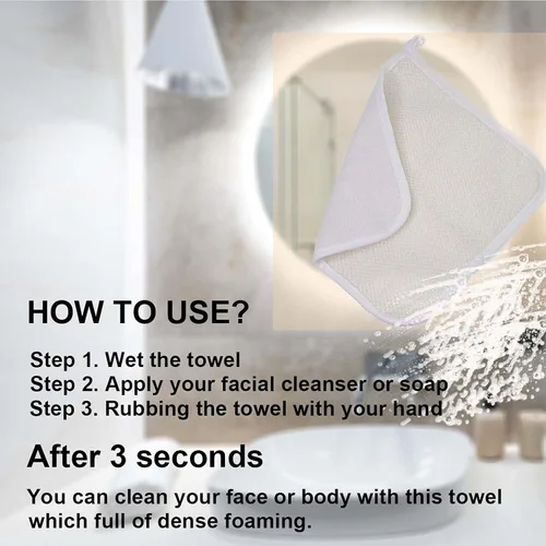 Vista 3 de Toalla de tejido suave para cara - Paños faciales - Toallitas exfoliantes para piel muerta - Paquete de toallas exfoliantes - A granel - Toallitas