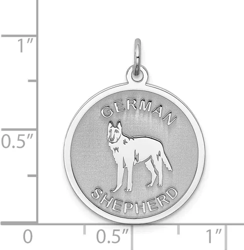 Vista 3 de Abalorio de plata de ley rodiada con diseño de disco de pastor alemán, 1.024in, 0.748in, estilo QC2686