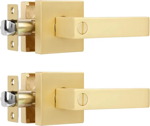 Vista 12 de Paquete de 1 perilla de puerta dorada de privacidad, perilla cuadrada de latón para baño, manija de puerta dorada interior bloqueada