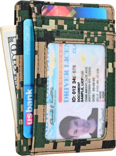 Vista 5 de Kinzd Cartera delgada y minimalista de cuero RFID con bolsillo frontal para hombre