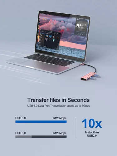 Vista 3 de Concentrador USB 3.0, divisor de concentrador USB de 4 puertos, adaptador USB A portátil multipuerto USB Hub de datos para laptop, iMac Pro, MacBook