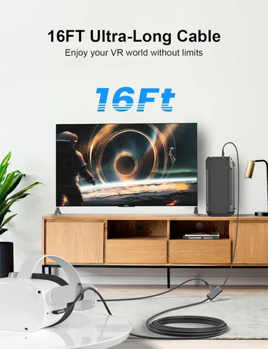 Vista 6 de XAOSUN Link Cable 16Ft Compatible with Meta Oculus Quest 3 2 Accessories (Playing without Extra Battery Pack), USB 3.0 C to C Charging Cable, VR