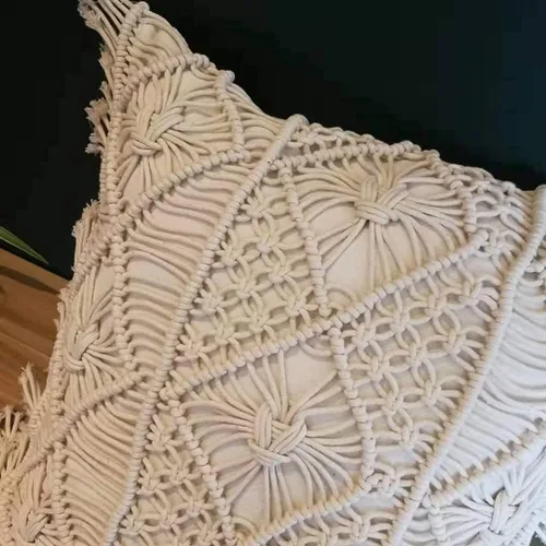 Vista 9 de Juego de 2 fundas de almohada de macramé, 100% algodón, decorativas, con flecos, decoración bohemia para el hogar